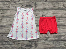 Load image into Gallery viewer, Baby Girls 4th Of July Bows Tunic Shorts Clothes Sets
