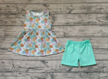 Load image into Gallery viewer, Baby Girls Blue Flowers Sleeveless Tunic Shorts Clothes Sets