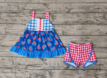 Load image into Gallery viewer, Baby Girls 4th Of July Hearts Tunic Tops Shorts Clothes Sets