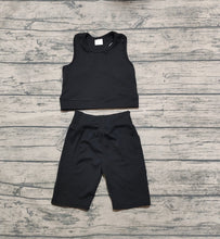 Load image into Gallery viewer, Baby Girls Black Athletic Active Wear Top Shorts Clothes Sets