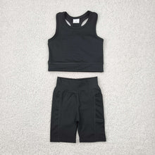 Load image into Gallery viewer, Baby Girls Black Athletic Active Wear Top Shorts Clothes Sets
