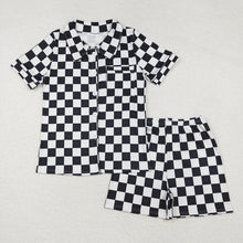 Load image into Gallery viewer, Adult Women Black Checkered Buttons Tops Shorts Pajamas