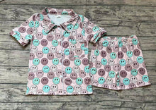 Load image into Gallery viewer, Adult Women Blue Smile Buttons Tops Shorts Pajamas