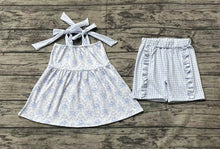 Load image into Gallery viewer, Baby Girls Blue Flowers Straps Tunic Ruffle Shorts Clothes Sets