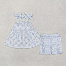 Load image into Gallery viewer, Baby Girls Blue Flowers Straps Tunic Ruffle Shorts Clothes Sets