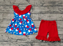 Load image into Gallery viewer, Baby Girls 4th Of July Popsicle Stars Tunic Ruffle Shorts Clothes Sets