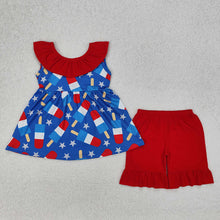 Load image into Gallery viewer, Baby Girls 4th Of July Popsicle Stars Tunic Ruffle Shorts Clothes Sets