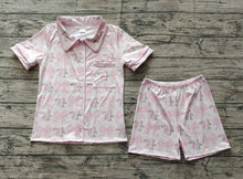 Load image into Gallery viewer, Adult Women Pink Bows Flowers Buttons Tops Shorts Pajamas
