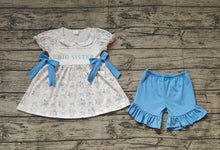 Load image into Gallery viewer, Baby Girls Blue Flowers Big Sister Tunic Ruffle Shorts Clothes Sets