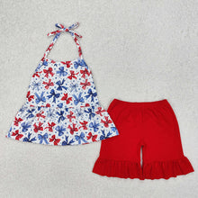 Load image into Gallery viewer, Baby Girls 4th of July Bows Halter Tunic Shorts Clothes Sets