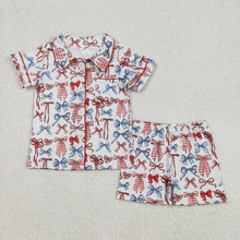 Load image into Gallery viewer, Baby Girls 4th Of July Bows Buttons Shirt Shorts Clothes Sets
