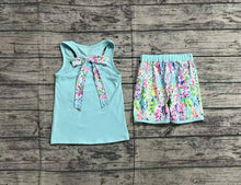 Load image into Gallery viewer, Baby Girls Aqua Pocket Bow Vest Ruffle Shorts Sets