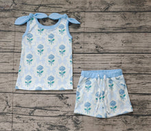 Load image into Gallery viewer, Baby Girls Blue Flowers Bows Top Shorts Clothes Sets