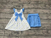 Load image into Gallery viewer, Baby Girls Blue Bows Tunic Ruffle Shorts Clothes Sets