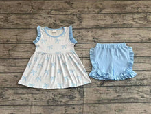 Load image into Gallery viewer, Baby Girls Blue Bows Sleeveless Tunic Ruffle Shorts Clothes Sets