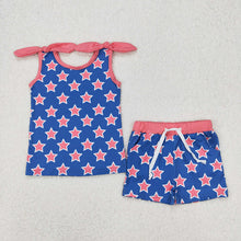 Load image into Gallery viewer, Baby Girls 4th Of July Stars Bow Shirt Shorts Clothes Sets