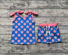 Load image into Gallery viewer, Baby Girls 4th Of July Stars Bow Shirt Shorts Clothes Sets