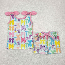 Load image into Gallery viewer, 8 Colors Sibling Baby Girls Summer Bows Top Shorts Outfits