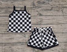 Load image into Gallery viewer, Baby Girls Black Strap Plaid Top Short Sports Sets