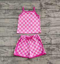 Load image into Gallery viewer, Baby Girls Pink Strap Plaid Top Short Sports Sets