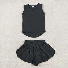 Load image into Gallery viewer, Baby Girls Black Sleeveless Top Skorts Sets