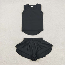 Load image into Gallery viewer, Baby Girls Black Sleeveless Top Skorts Sets