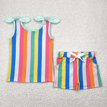 Load image into Gallery viewer, 8 Colors Sibling Baby Girls Summer Bows Top Shorts Outfits