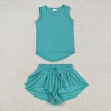 Load image into Gallery viewer, Baby Girls Aqua Sleeveless Top Skort Yoga Sets