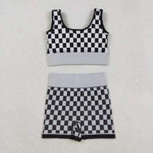 Load image into Gallery viewer, Adult Women Sleeveless Black Plaid Vests Top Short Sets