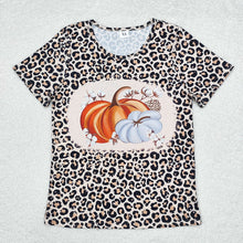 Load image into Gallery viewer, Adult Women Leopard Pumpkin Fall Short Sleeve Tee Shirts Tops