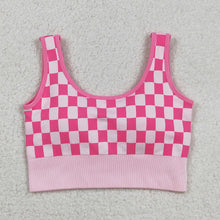 Load image into Gallery viewer, Adult Women Pink Checkered Knitted Yoga Crop Bra Tops