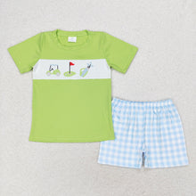 Load image into Gallery viewer, Baby Boys Golf Green Shirt Blue Checkered Shorts Outfits Clothes Sets