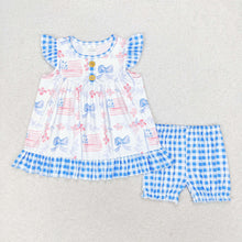 Load image into Gallery viewer, Baby Girls Blue Bows Flags Tunic Shorts Clothes Sets