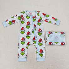 Load image into Gallery viewer, Baby Boys Green Face Christmas Sibling Sister Bamboo Pajamas Clothes Sets