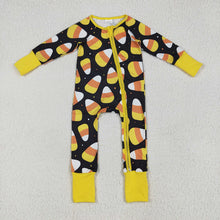 Load image into Gallery viewer, Baby Boys Halloween Candy Plaid Zipper Footie Rompers