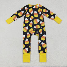 Load image into Gallery viewer, Baby Boys Halloween Candy Plaid Zipper Footie Rompers