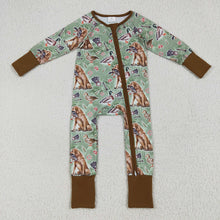 Load image into Gallery viewer, Baby Boys Green Dog Ducks Hunting Zipper Footie Rompers