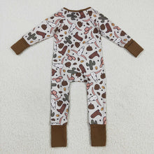Load image into Gallery viewer, Baby Boys Western Brown Long Sleeves Bull Skull Cactus Zipper Rompers