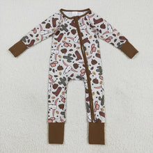 Load image into Gallery viewer, Baby Boys Western Brown Long Sleeves Bull Skull Cactus Zipper Rompers