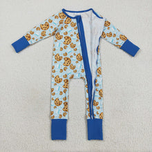 Load image into Gallery viewer, Baby Boys Blue Milk Cookies Christmas Zipper Pant Rompers