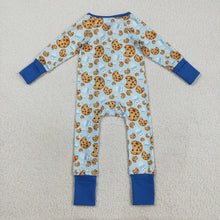 Load image into Gallery viewer, Baby Boys Blue Milk Cookies Christmas Zipper Pant Rompers