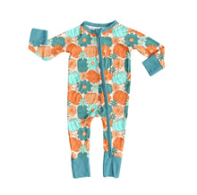 Load image into Gallery viewer, Baby Boys Colorful Pumpkins Flowers Fall Zipper Footie Rompers