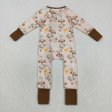Load image into Gallery viewer, Baby Boys Fall Pumpkins Bows Fall Zipper Footie Rompers