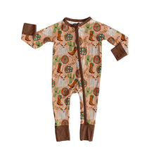 Load image into Gallery viewer, Baby Boys Western Cactus Boots Cows Zipper Footie Rompers