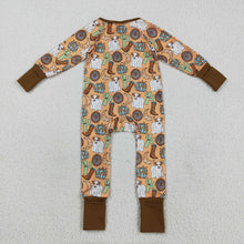 Load image into Gallery viewer, Baby Boys Western Cactus Boots Cows Zipper Footie Rompers