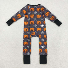 Load image into Gallery viewer, Baby Boys Halloween Stars Pumpkins Zipper Footie Rompers