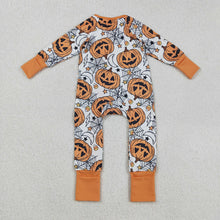 Load image into Gallery viewer, Baby Boys Spider Web Pumpkins Halloween Zipper Footie Rompers