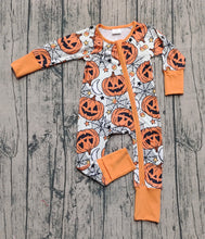 Load image into Gallery viewer, Baby Boys Spider Web Pumpkins Halloween Zipper Footie Rompers