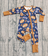 Load image into Gallery viewer, Baby Boys Leaves Footballs Fall Team Zipper Footie Rompers