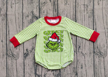 Load image into Gallery viewer, Baby Boys Green Face Christmas Checked Rompers